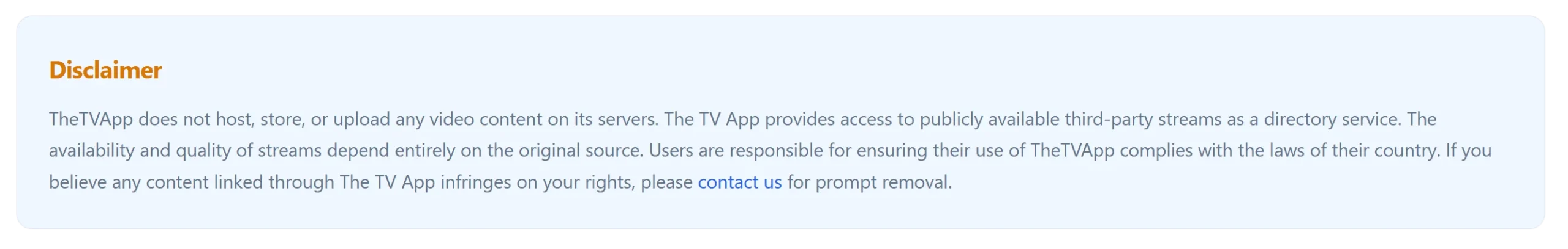 TheTVApp Disclaimer - does not host video content, aggregates publicly available streams. Contact us for removal requests.